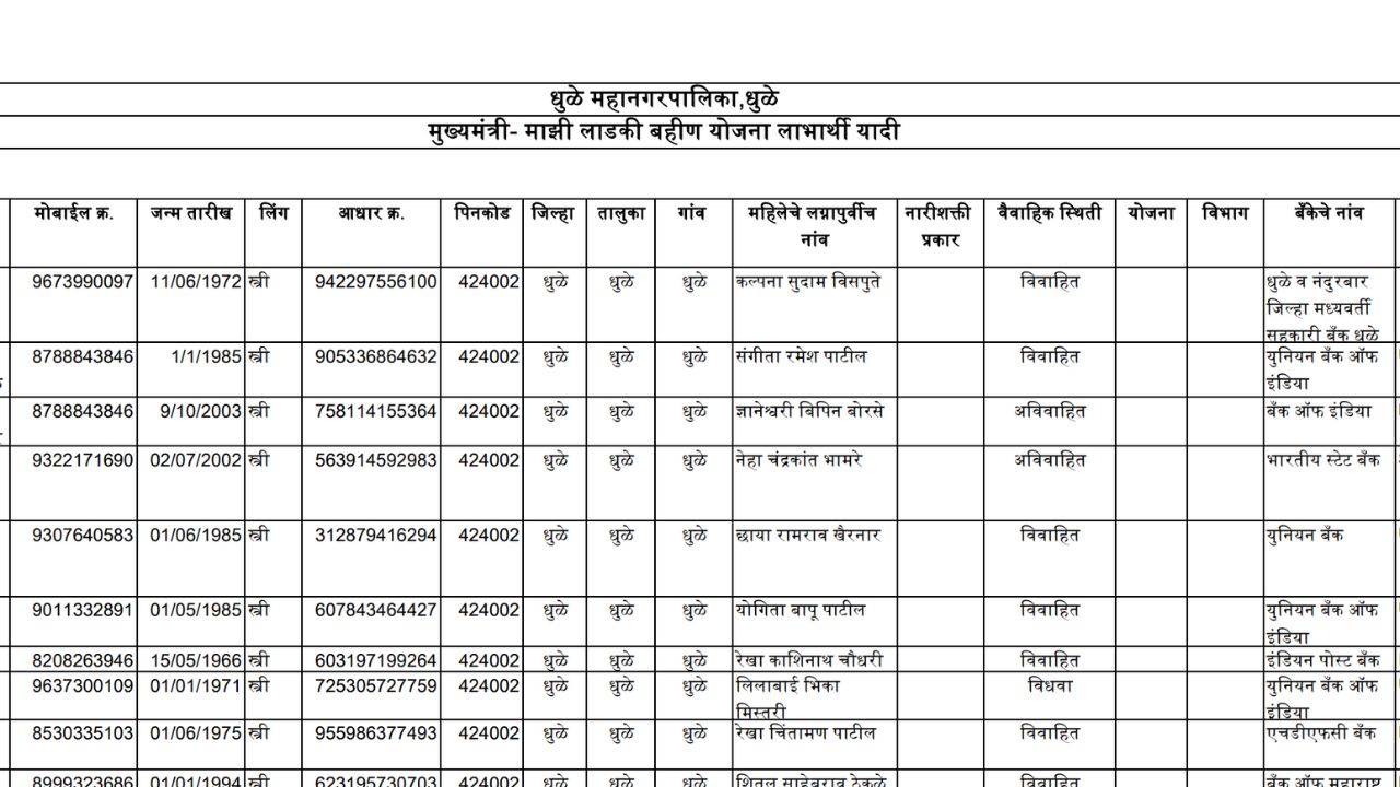 लाडकी बहीण यादी 2024